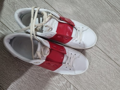 Valentino Women's White Sneakers Size 38 - Red Stripe, Authentic Luxury Designer