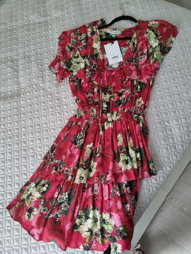 MLM Label Dress Size M WOMENS RED BROWN YELLOW pink flowers short new labels fit