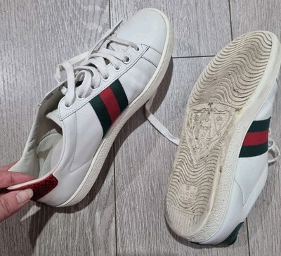 Gucci Ace Womens Shoes Sz 37 White Red Green Stripe Preowned Authentic Sneakers