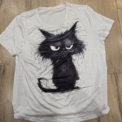 Women Shirt Black Cat White Medium Fashion