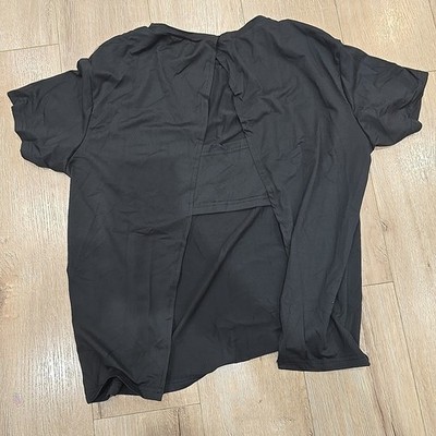 Cropped Split Top Shirt Black Womens Medium Button Bluse Fashion