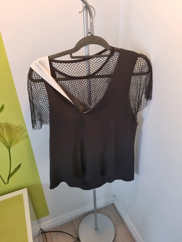 Christopher Esber Short Sleeve Top Size 10 Black White With Fishnet New Never Us