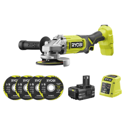 Ryobi 18V ONE+ 115mm Angle Grinder 4.0Ah Kit Workshop Tool