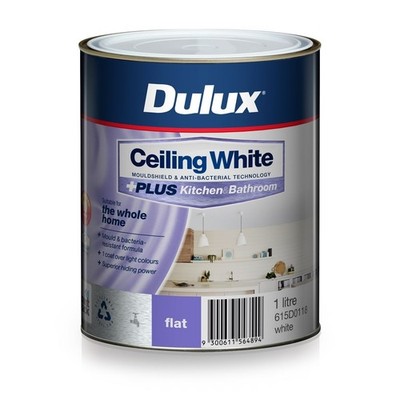 Dulux White Ceiling +PLUS Kitchen And Bathroom Paint - 1L Home Fixture