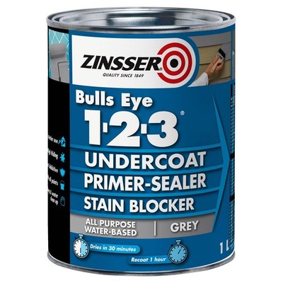 Zinsser Bulls Eye Primer Undercoat Sealer and Stain Blocker - Grey 1L Garden