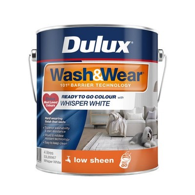 Dulux 4L Whisper White Low Sheen Ready To Go Colour Wash&Wear Interior Paint
