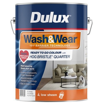 Dulux 10L Hog Bristle Quarter Low Sheen Wash&Wear Interior Paint Car Interior