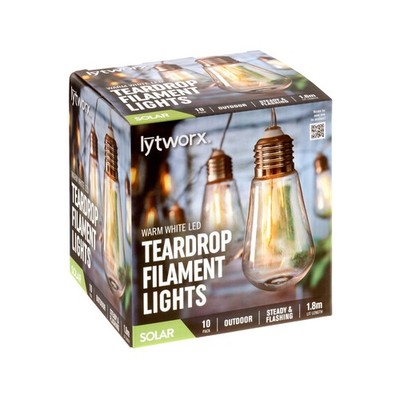 Lytworx Warm White Solar Teardrop Filament Lights - 10 pieces Garden Outdoor