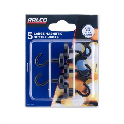 Arlec 25mm Black Magnetic Gutter Hooks - 5 pieces Garden Outdoor