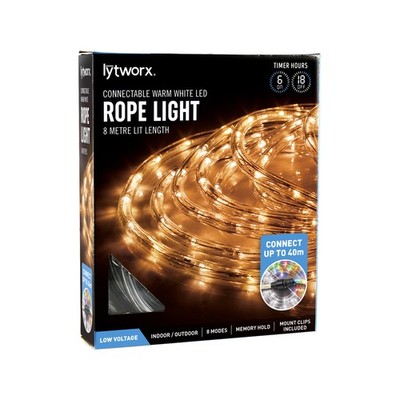 Lytworx 8m Warm White LED Connectable Rope Light With Timer Garden Outdoor
