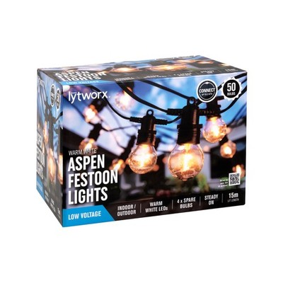 Lytworx 50 Warm White Connectable Aspen Festoon Lights Garden Outdoor