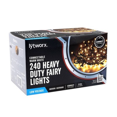 Lytworx 240 Warm White Connectable Heavy Duty Fairy Lights Garden Outdoor