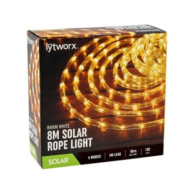 Lytworx 8m Warm White LED Solar Rope Light Garden Outdoor