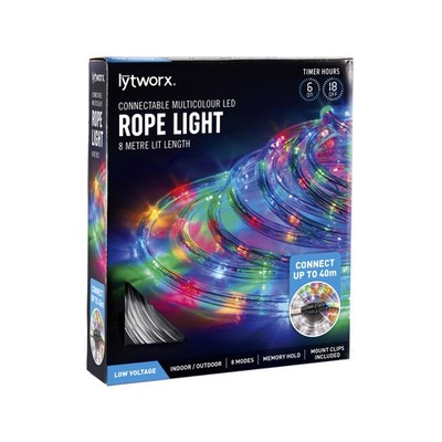 Lytworx 8m Multicolour Connectable Rope Light With Timer Garden Outdoor