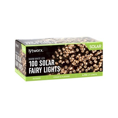 Lytworx 100 Warm White LED 2 Function Solar Fairy Lights Garden Outdoor