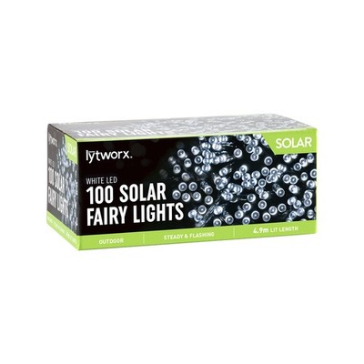 Lytworx 100 White LED 2 Function Solar Fairy Lights Garden