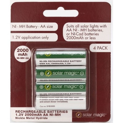 Solar Magic AA 2000maAh Ni-mh Rechargeable Batteries - 4 pieces