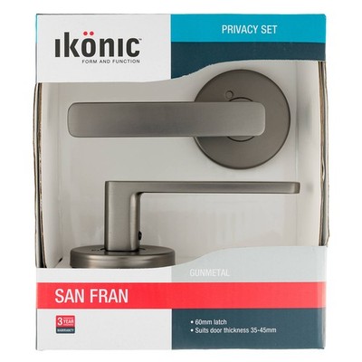 Ikonic Gunmetal San Fran Privacy Lever Set Door Hardware