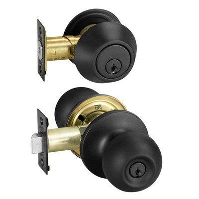 Delf Black Matte Valenica Double Cylinder Deadbolt And Knob Set Door Hardware