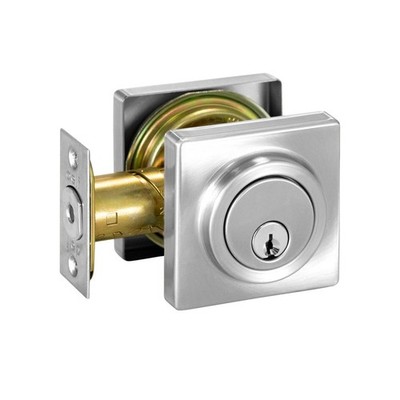Delf Satin Nickel Low Profile Square Single Cylinder Deadbolt Door Hardware