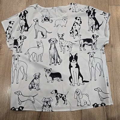 Dog Cat Shirt Womens Medium Black White
