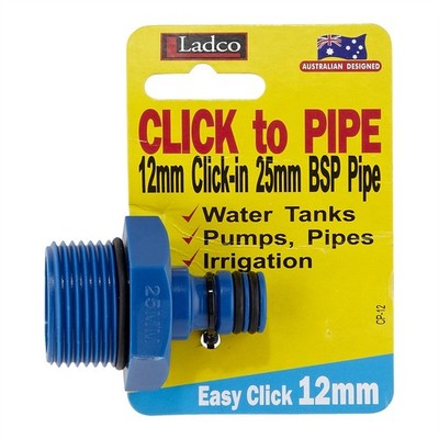 Ladco 12 x 25mm Click To Pipe Hose Fitting Adapter Car Wiring Replacement Hose