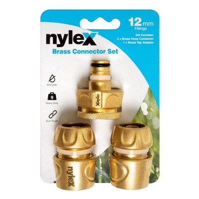 Nylex 12mm Brass 3 Piece Hose End Fitting Set Car Wiring Adapter Auto Part