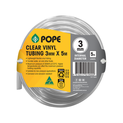 Pope 3mm x 5m Clear Vinyl Tubing