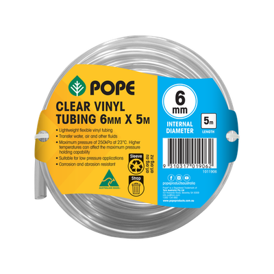 Pope 6mm x 5m Clear Vinyl Tubing