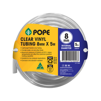 Pope 8mm x 5m Clear Vinyl Tubing