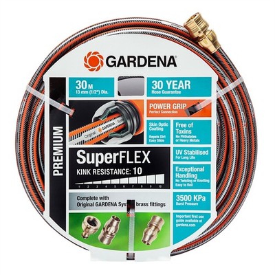 GARDENA 13mm x 30m Brass Fitted SuperFLEX Hose Replacement Hose Auto Part