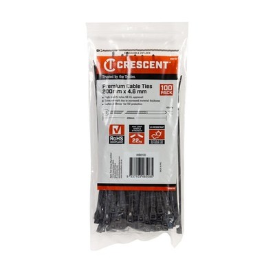 Crescent 200 x 4.6mm Black Cable Ties - 100 pieces Car Wiring Adapter