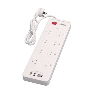 Click 8 Outlet Power Board With USB Charger Car Charger