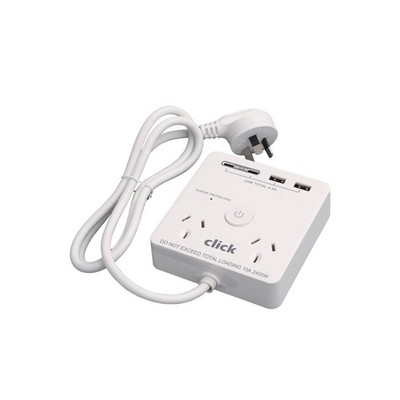 Click 2 Outlet Power Board with USB Charger Car Charger