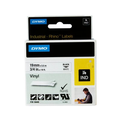 DYMO 19mm Black On White Vinyl Rhino Industrial Labels