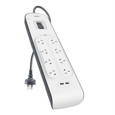 Belkin SurgePlus 8 Outlet 2 USB Surge Protector Powerboard Car Charger