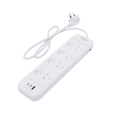 Click 4 Outlet Switched Power Board with PD20W USB Charger Car Charger