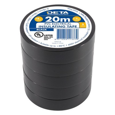 DETA 20m 18mm Black Insulation PVC Tape - 5 Pack - Black(1)4 colours