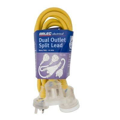 Arlec 1.8m Heavy Duty Dual Output Split Extension Lead Workshop Tool