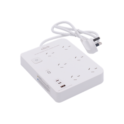 Click 6 Outlet Power Board With PD20W USB Charger Car Charger