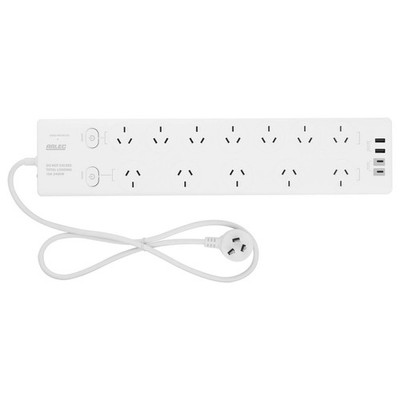 Arlec 12 Outlet Surge Protected Powerboard with PD20W Rapid Charging USB 2xA and