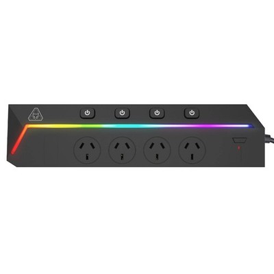 AGS Arlec Gaming Series 4 Outlet Power Board Individually Switched RGB Light Pre