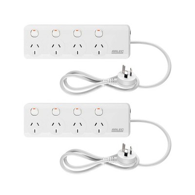 Arlec White 4 Outlet Individually Switched Powerboard - Twin Pack