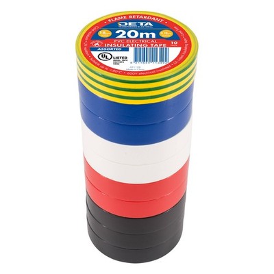 DETA 20m 18mm Assorted Flame Retardant PVC Tape - 10 pieces