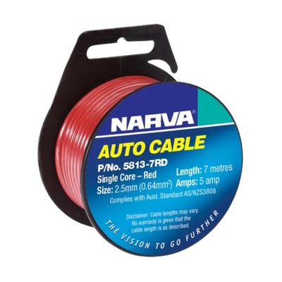 Narva 10A 3mm Red Single Core Cable - 7m Car Wiring Adapter Auto Part