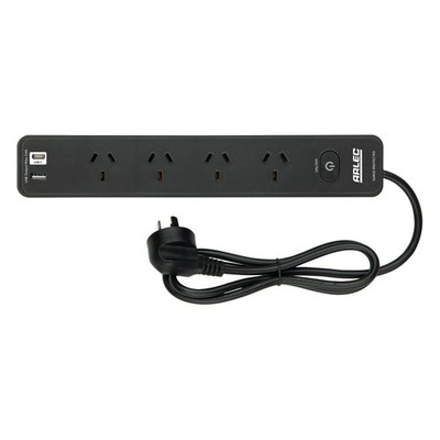 Arlec Black 4 Outlet Surge Protected Powerboard With USB A & C Charger And Maste