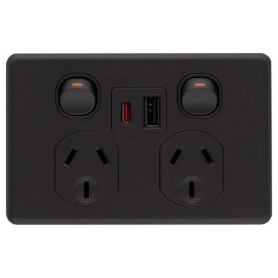 DETA X6 Matte Black Double Power Point with USB A+C PD20W Fast Charging