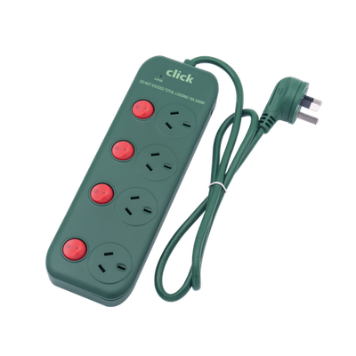 Click 4 Dark Green Outlet Individually Switched Surge Powerboard