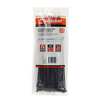 Crescent 300 x 4.8mm Black Cable Ties - 100 pieces Car Wiring Adapter
