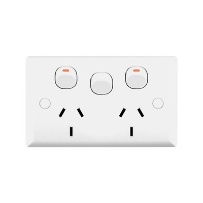 DETA White Solid Plate Double Power Point With Extra Switch